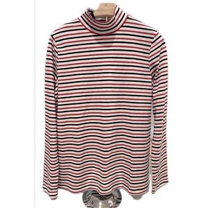Kim‎ Rogers Burgundy Striped Turtleneck Tee, Red, White, Black, Medium NWOT